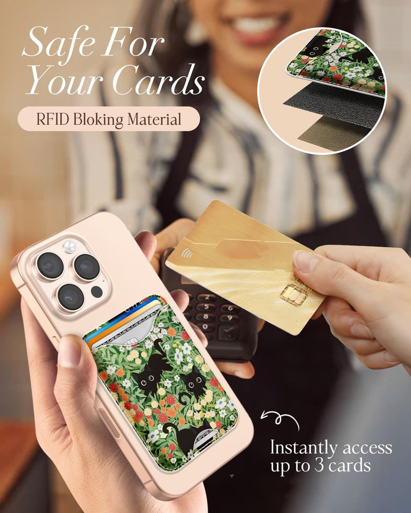 Shorogyt Compatible with Magsafe Wallet Magnetic Card Holder - Three Cats Phone Wallets for Women Teen Girls Cute for iPhone 1716/15/14/13/12 Series Slim for Apple Mag RFID Magnet, Fit 3 Cards - Image 5