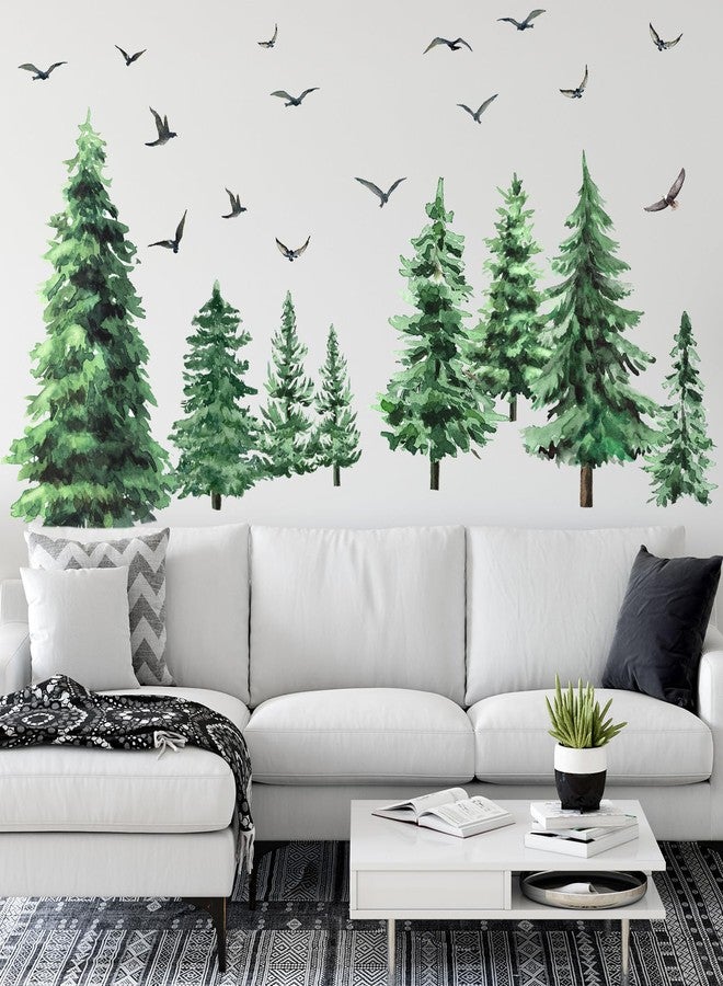 Qilery Watercolor Pine Tree Wall Decals Large Peel and Stick Forest Wall Decal Woodland Branch Birds Sticker Christmas Tree Stickers for Nursery Bedroom Living Room(Classic Style) - Image 3