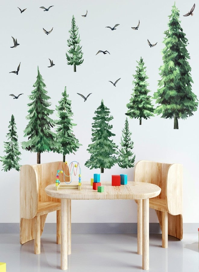 Qilery Watercolor Pine Tree Wall Decals Large Peel and Stick Forest Wall Decal Woodland Branch Birds Sticker Christmas Tree Stickers for Nursery Bedroom Living Room(Classic Style) - Image 5