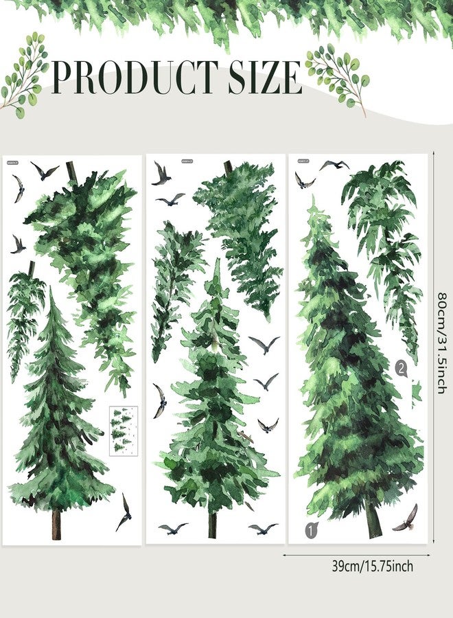 Qilery Watercolor Pine Tree Wall Decals Large Peel and Stick Forest Wall Decal Woodland Branch Birds Sticker Christmas Tree Stickers for Nursery Bedroom Living Room(Classic Style) - Image 2