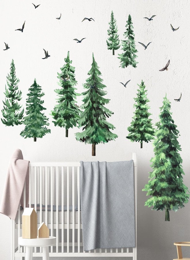 Qilery Watercolor Pine Tree Wall Decals Large Peel and Stick Forest Wall Decal Woodland Branch Birds Sticker Christmas Tree Stickers for Nursery Bedroom Living Room(Classic Style) - Image 4