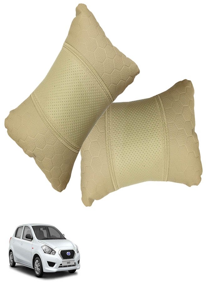 Adroitz Car Neck Rest Football Design Beige Pillow/Cushion (Set of 2) for Go_PR259 - Image 1