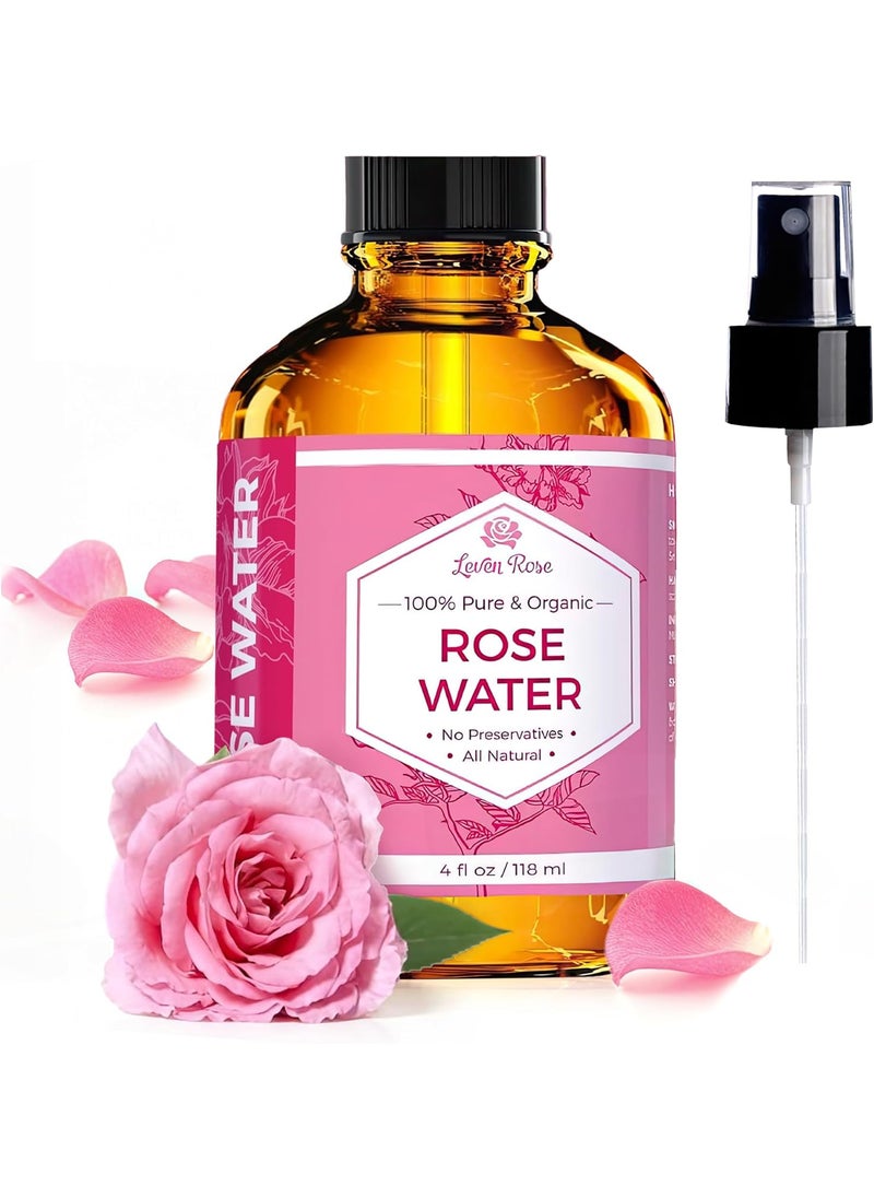Leven Rose - Rose Water Spray for Face by Leven Rose  Pure Natural Moroccan Rosewater Hydrosol Face Spray  Organic Rose Water for Hair 4 oz - Image 1