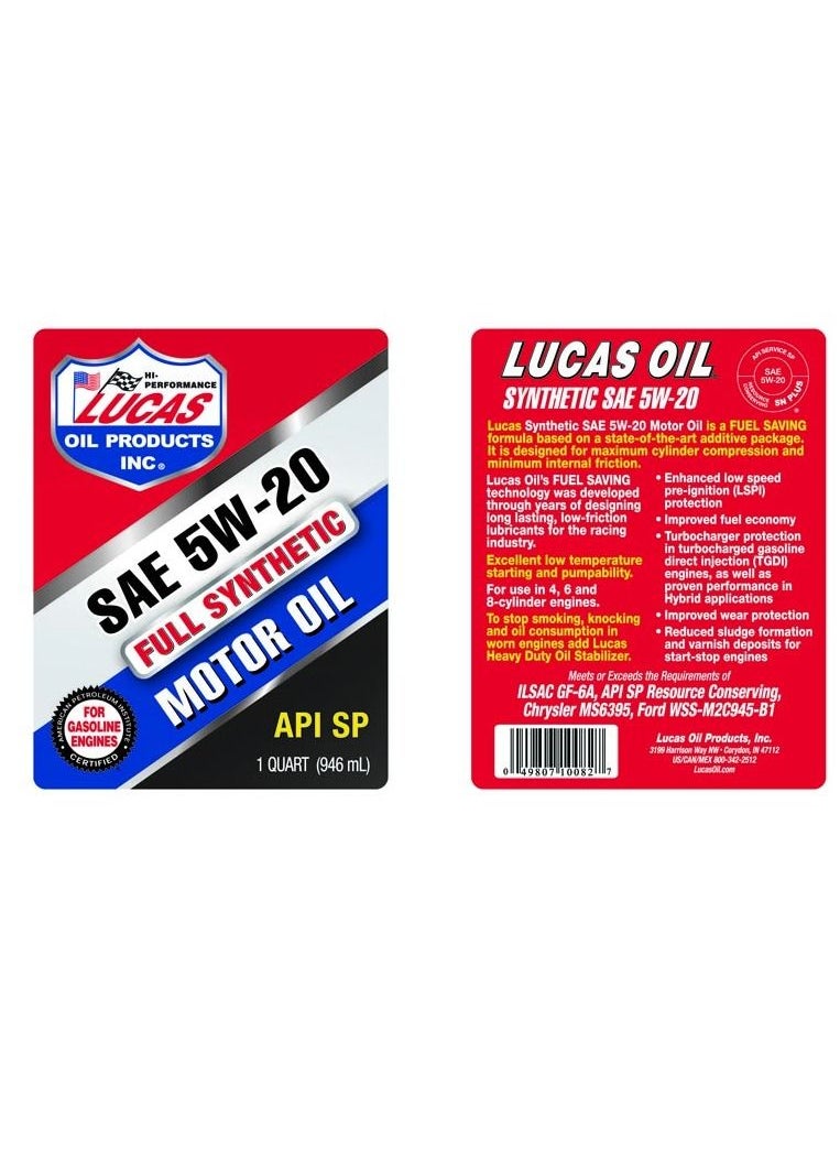 LUCAS OIL - SYNTHETIC MOTOR OIL SAE 5W-20 - Image 1