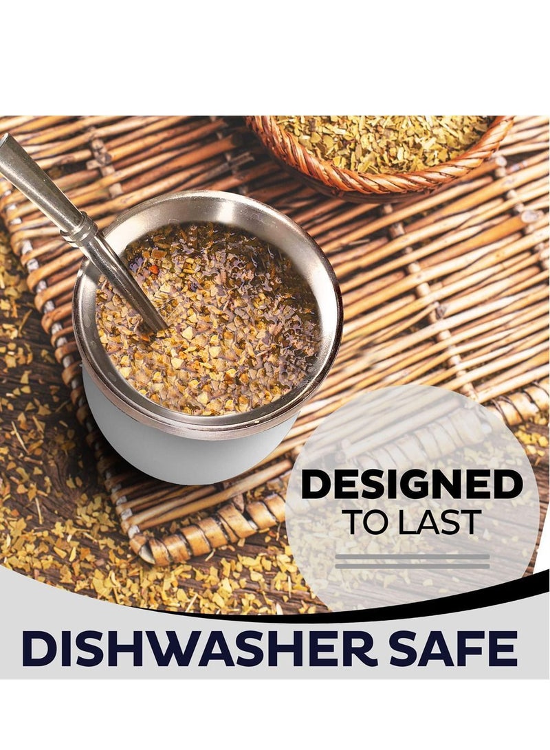 NIBEMINENT 230ml White Color Yerba Mate Tea Cup Stainless Steel Double Walled Easy Wash Household Insulation Gourds for Loose Leaf Drinking with Bombilla Straw - Image 4