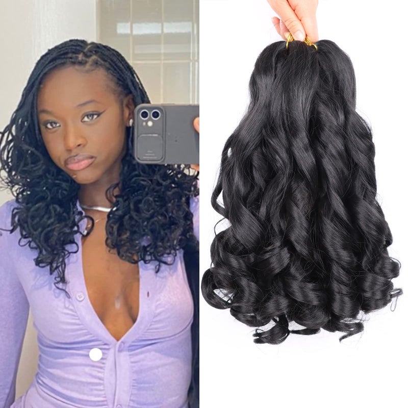 Lianzi French Curly Braiding Hair 14 Inch 8 Packs Curly Braiding Hair Pre Stretched for Box Braids French Curls Crochet Braids Bouncy Loose Wavy Braiding Hair Extensions(14 Inch, Natural Black) - Image 1