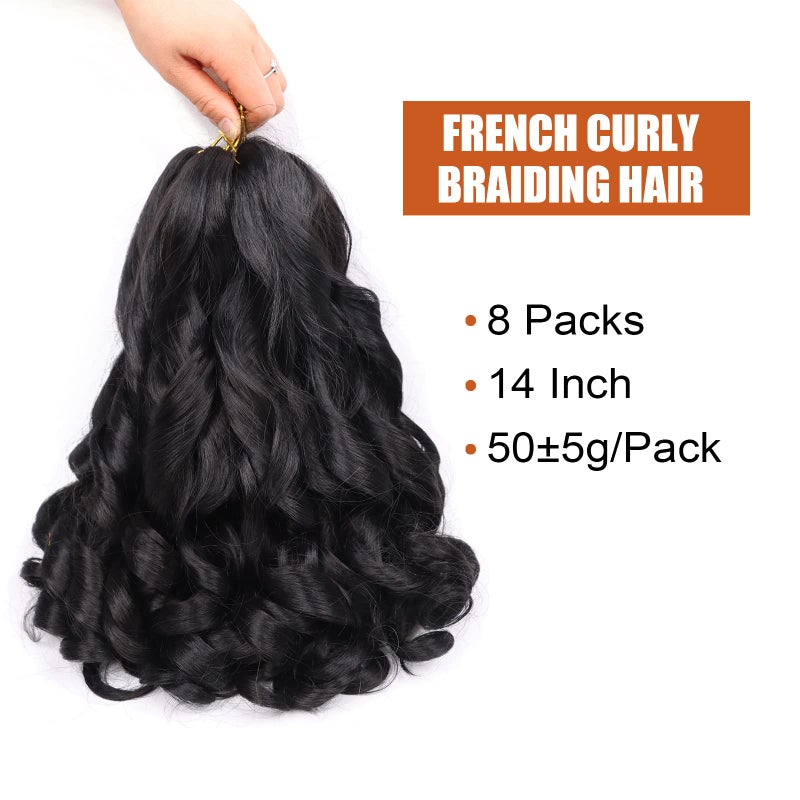 Lianzi French Curly Braiding Hair 14 Inch 8 Packs Curly Braiding Hair Pre Stretched for Box Braids French Curls Crochet Braids Bouncy Loose Wavy Braiding Hair Extensions(14 Inch, Natural Black) - Image 2