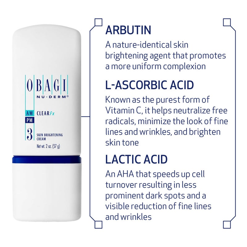 Obagi Medical Nu-Derm Clear Fx - Skin Brightening and Evening Cream with Arbutin, Vitamin C, and Lactic Acid- 2 oz - Image 3