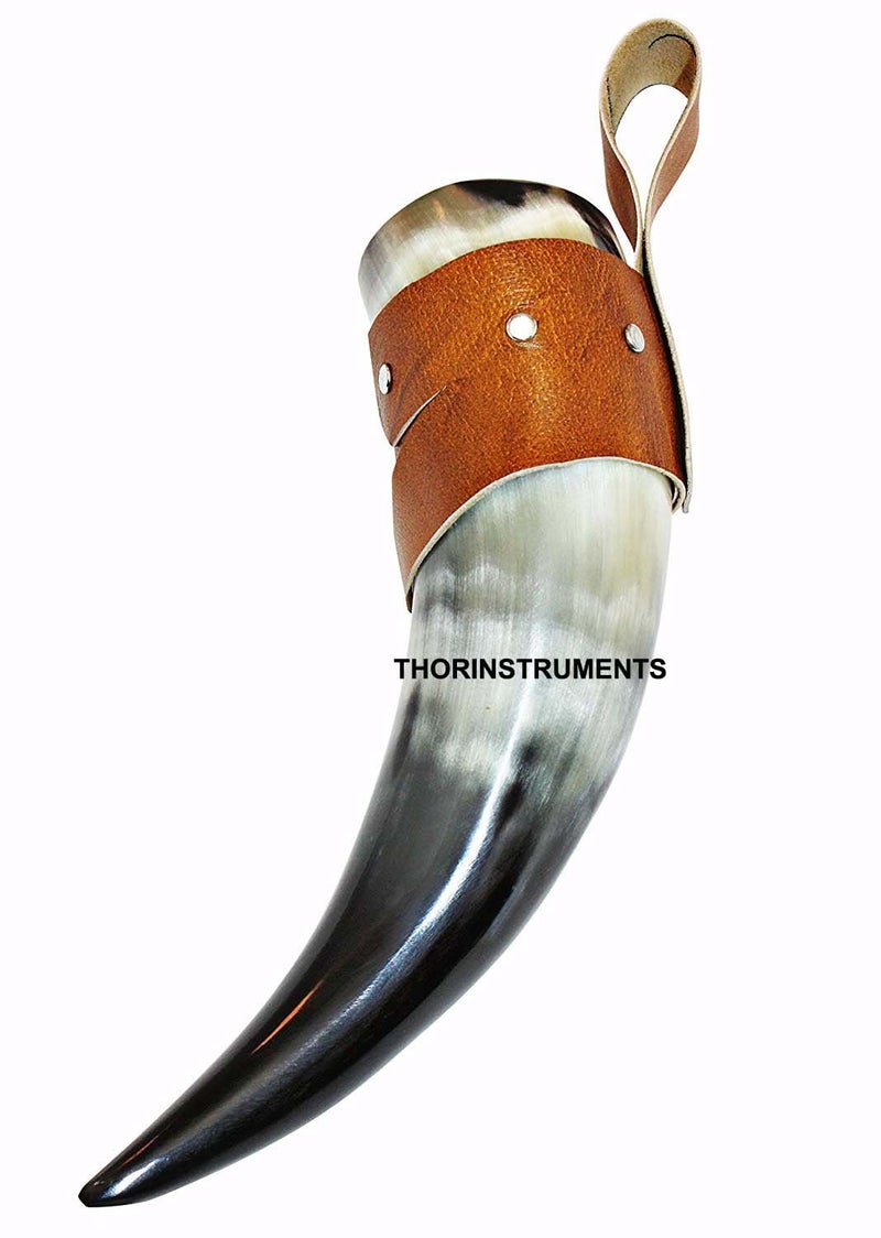 WineMead Drinking Horn 1012oz Medieval Viking Cup wBrown Leather Authentic Medieval Inspired Mug Rustic Vintage Home Decor Gifts