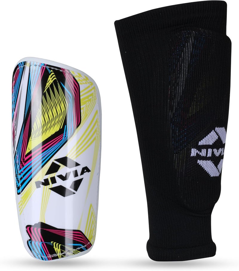 Nivia Classic Shin Guards with Sleeves for Youth and Adults, for Football Games Matches, Training, Basketball, Baseball, Cycling, Light Weight & Breathable Shin Guard with Lycra Sleeves (Large) - Image 1