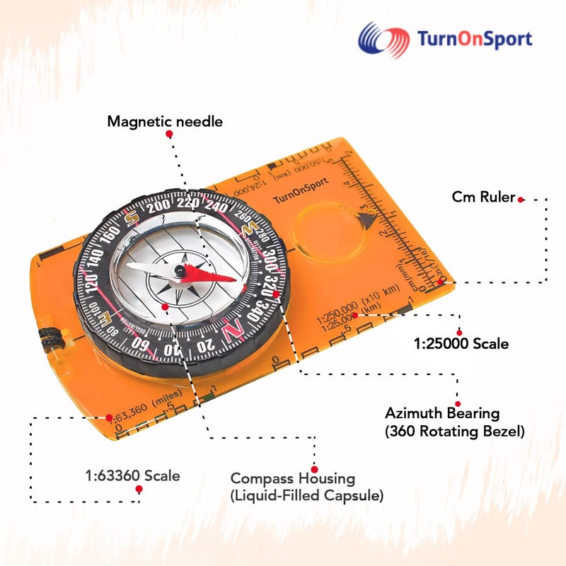 TurnOnSport بوصلة تيرن أون سبورت للملاحة للمشي، التخييم وحمل الحقائب - بوصلة متقدمة للكشافة للأطفال والمحترفين - Image 3