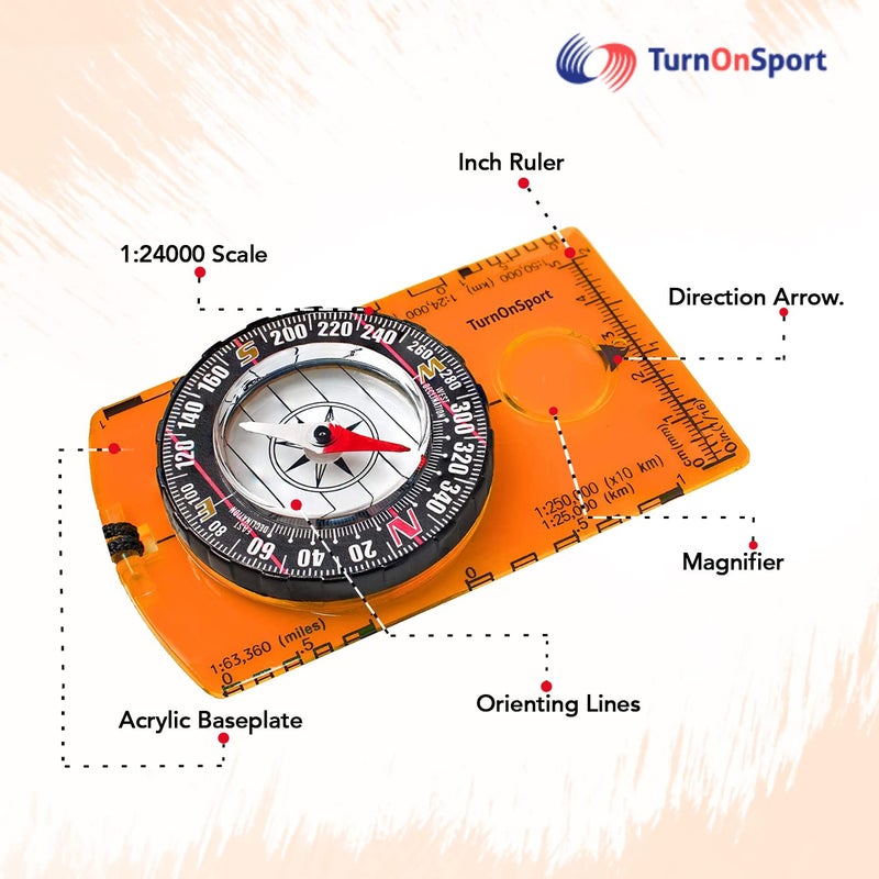TurnOnSport بوصلة تيرن أون سبورت للملاحة للمشي، التخييم وحمل الحقائب - بوصلة متقدمة للكشافة للأطفال والمحترفين - Image 2