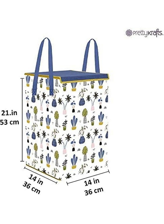 PrettyKrafts 75L Non Woven Mushroom Printed Square Foldable Large Laundry Bag/Basket With Lid & Handle, Freestanding Cloth Storage Organizer for Bedroom, Dorm (36x36x53cm, White, Set of 1) - Image 4