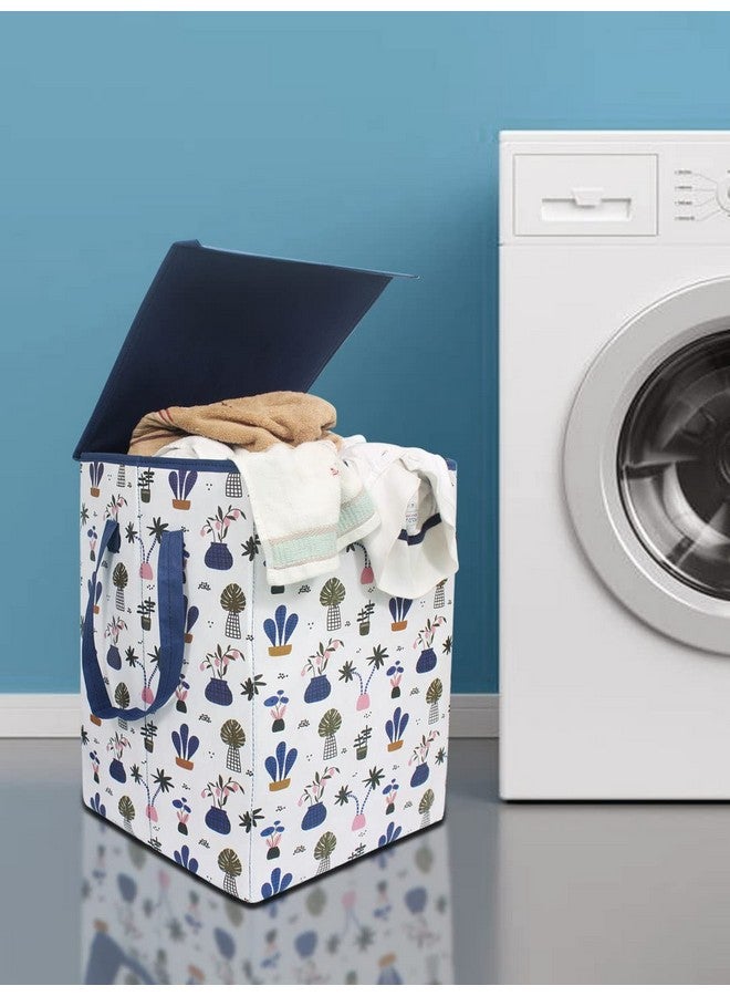 PrettyKrafts 75L Non Woven Mushroom Printed Square Foldable Large Laundry Bag/Basket With Lid & Handle, Freestanding Cloth Storage Organizer for Bedroom, Dorm (36x36x53cm, White, Set of 1) - Image 2