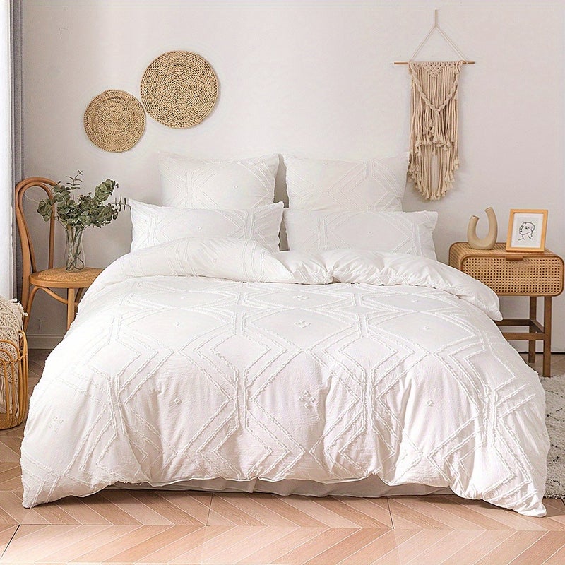2pcs/3pcs Duvet Cover Set with Boho Grid Tufted Design for All Seasons, Comfortable Soft Comforter Cover Bedding Set for Bedroom - Image 1