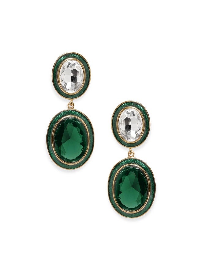Rubans Women's Gold Plated Emerald Crystal Teardrop Shaped Drop Earrings - Image 1