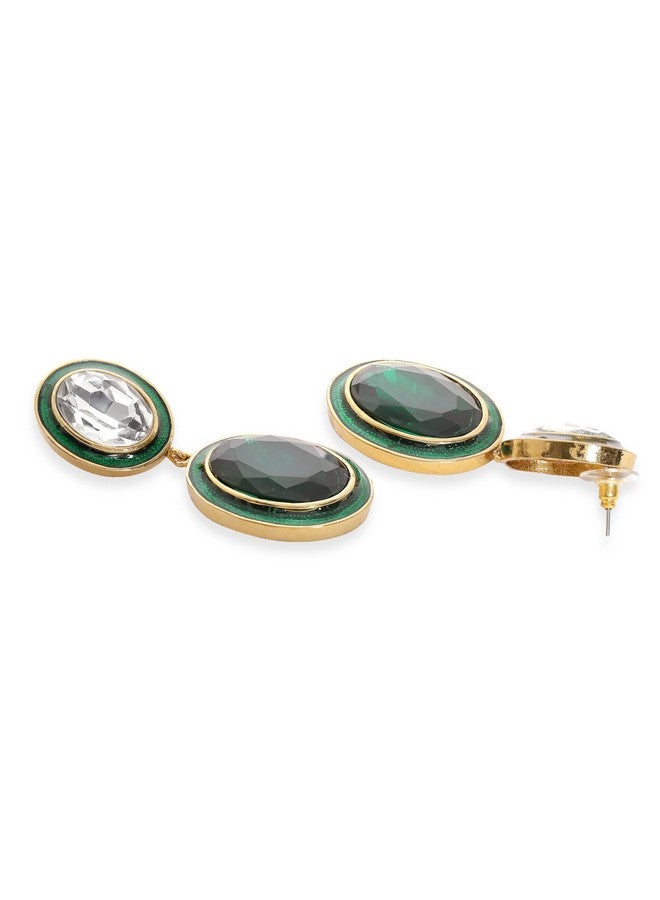 Rubans Women's Gold Plated Emerald Crystal Teardrop Shaped Drop Earrings - Image 3