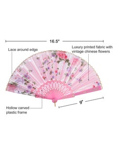 واي آند دي Folding Fans, Chinese Fan, 8PCS Floral Hand KASTWAVE Silk Bamboo Foldable Vintage Handheld Lace Fan with Different Flower Patterns Fabric for Dancing Party  - Image 5