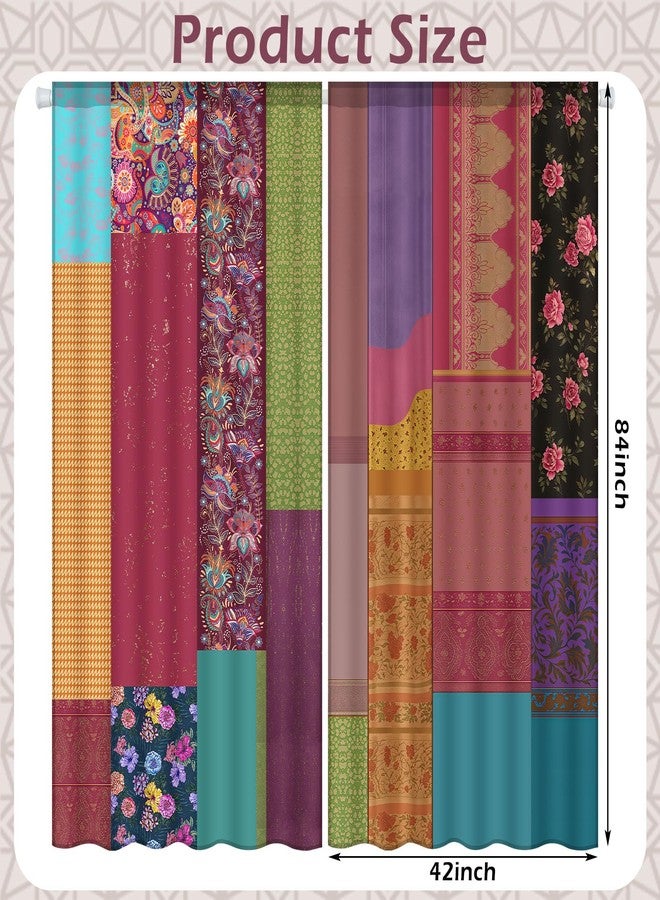 Oudain Indian Old Silk Blend Sari Curtains 1 Pair of 82 x 82 Inches Indian Imitation Patchwork Curtains Vintage Silk Blend Sari Multi Color Handmade Drapes Home Livingroom Bedroom Decor Curtain Panels - Image 3