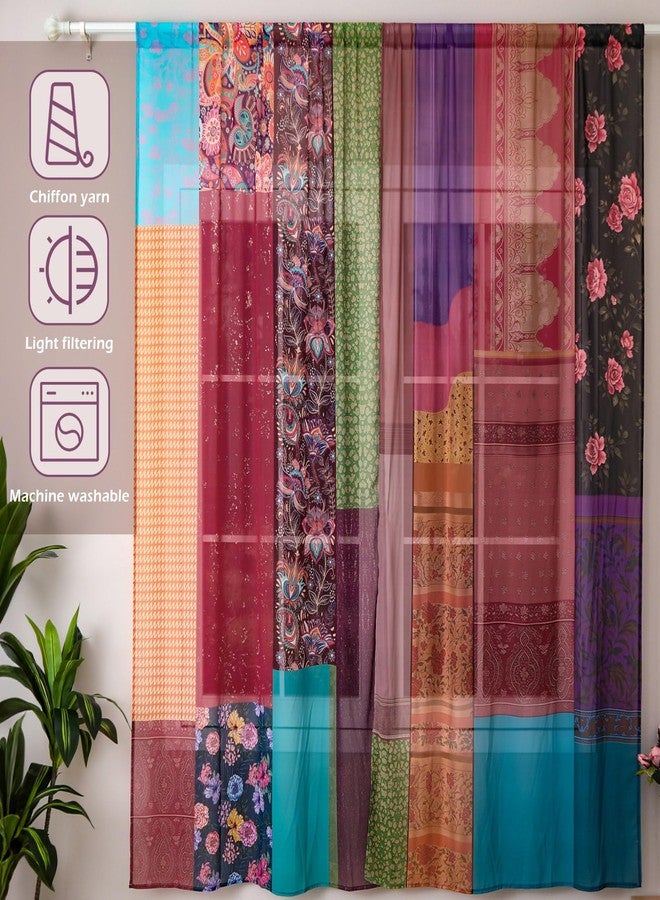 Oudain Indian Old Silk Blend Sari Curtains 1 Pair of 82 x 82 Inches Indian Imitation Patchwork Curtains Vintage Silk Blend Sari Multi Color Handmade Drapes Home Livingroom Bedroom Decor Curtain Panels - Image 4