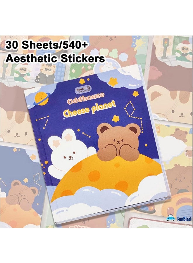 FunBlast Sticker Book Set - 30 Sheets/540+ Aesthetic Stickers, Cheese Planet Booklet, Retro Decorative Stickers for Scrapbook, Stickers for Project, Japanese Style Stickers, Journals, Scrapbooking (A) - Image 3