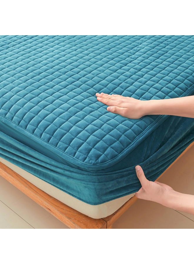 LweiPsqLin Quilted Flannel Fitted Sheets,Soft Flannel Fleece Mattress Top- Suitable for Fall and Winter,Fitted Deep Pocket Up to 15''-18''. (Blue, Twin) - Image 3