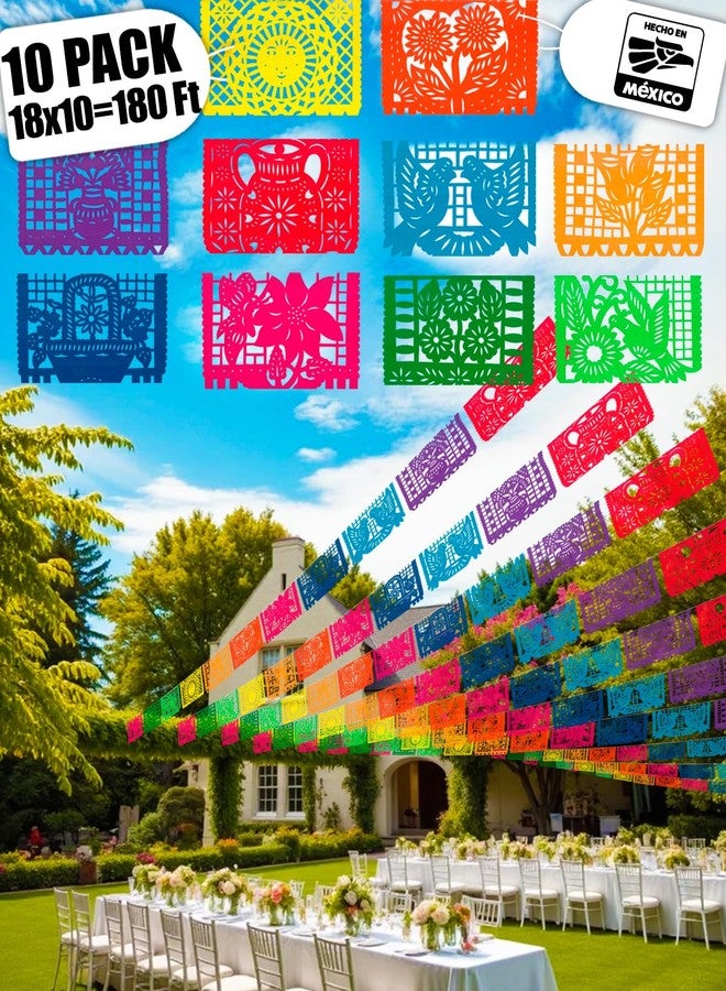 10 عبوات لافتات مكسيكية 180 قدمًا (18 قدمًا × 10) Papel Picado Mexicano para Fiesta، لافتة Papel Picado، لافتة Fiesta، ديكور الحفلات المكسيكية، أعياد الميلاد، Dia de los Muertos، Cinco de Mayo - Image 1