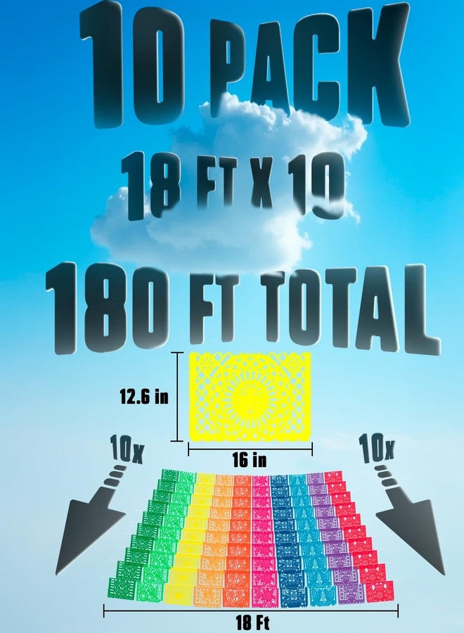 10 عبوات لافتات مكسيكية 180 قدمًا (18 قدمًا × 10) Papel Picado Mexicano para Fiesta، لافتة Papel Picado، لافتة Fiesta، ديكور الحفلات المكسيكية، أعياد الميلاد، Dia de los Muertos، Cinco de Mayo - Image 3