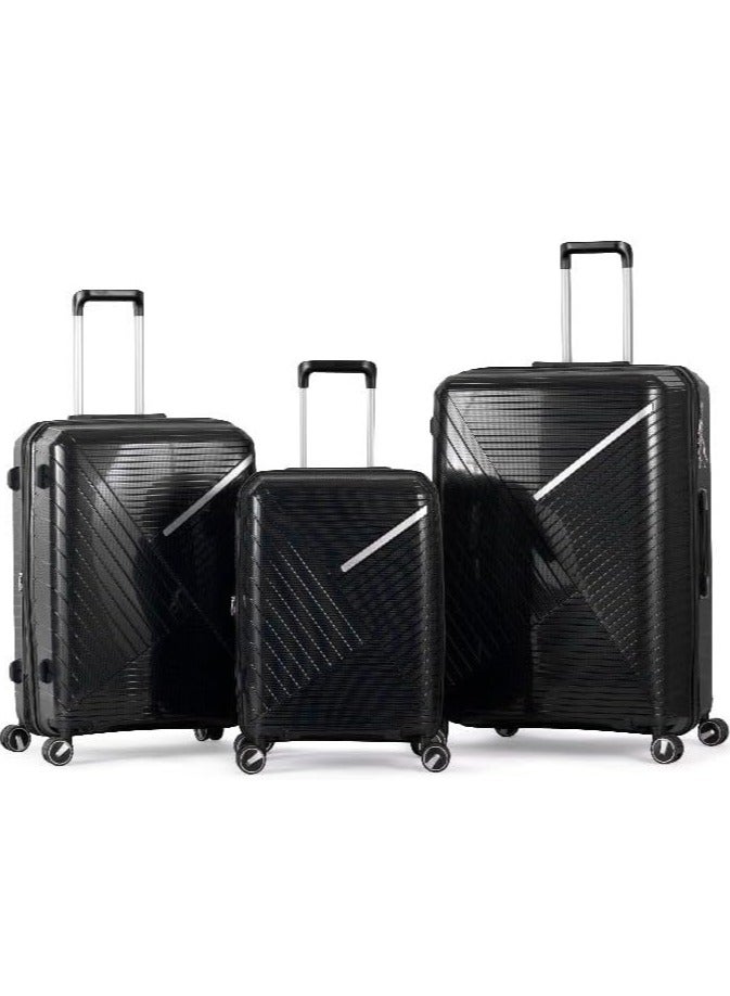 ميلانو طقم شنط سفر 3 قطع ميلانوغير قابلة للكسر مع قفل تي اس ايه، 4 عجلات دوارة صامتة، سحاب مزدوج قابل للتوسيع -، أكريلونيتريل بوتادين ستايرين (ABS) مقاسات (20",24",28" ) (اسود ) - Image 1