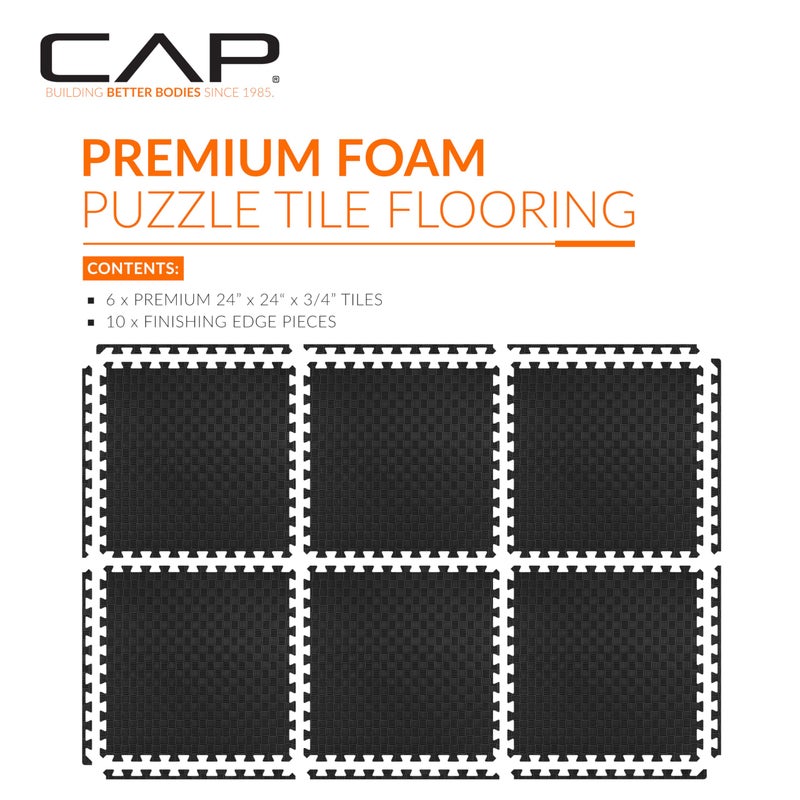 CAP Barbell 3/4-Inch Interlocking EVA Foam Exercise Puzzle Mat Home Gym Flooring - 1 Pack | 24" x 24" x 3/4" | Tatami Pattern - Black - Image 2