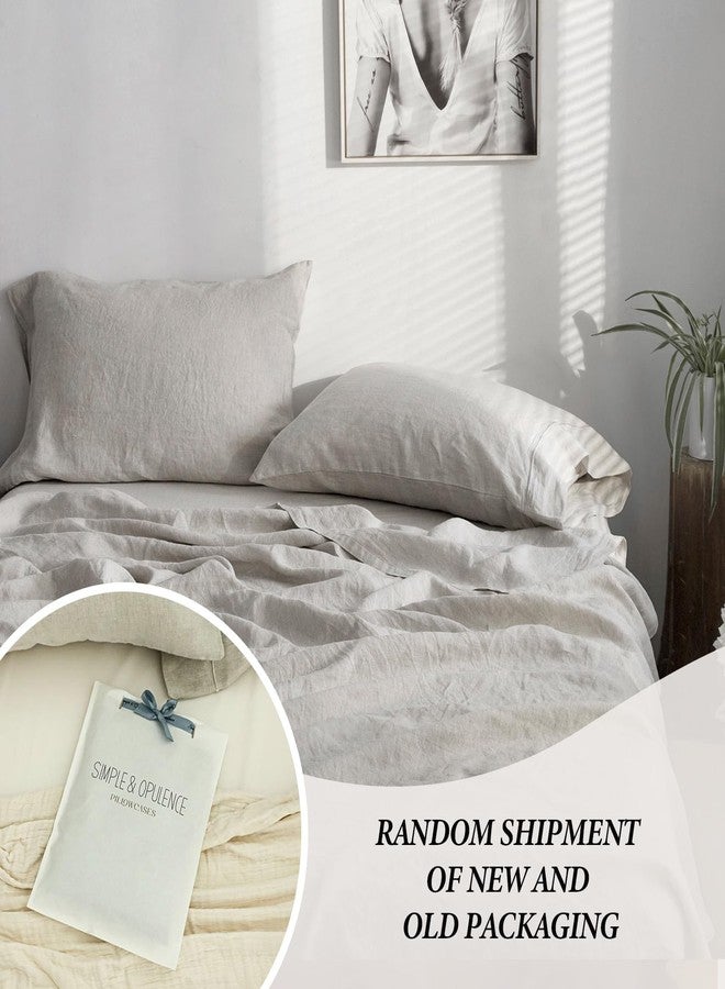 Simple&Opulence 100% French Linen Pillowcase Queen Size-Set of 2- Washed Solid Color Pillow Cases Embroidered -Soft and Durable (Linen, 20''x30'') - Image 5