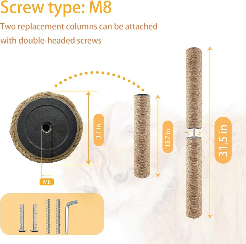 MUYG 2 Pcs Cat Scratching Post Replacement for Indoor 15.7 x 3.1 Inches Cat Tree Scratch Post Replacement Natural Jute Pole Part Cat Scratch Posts Refill with M8 Screws Spare Cat Accessories - Image 2