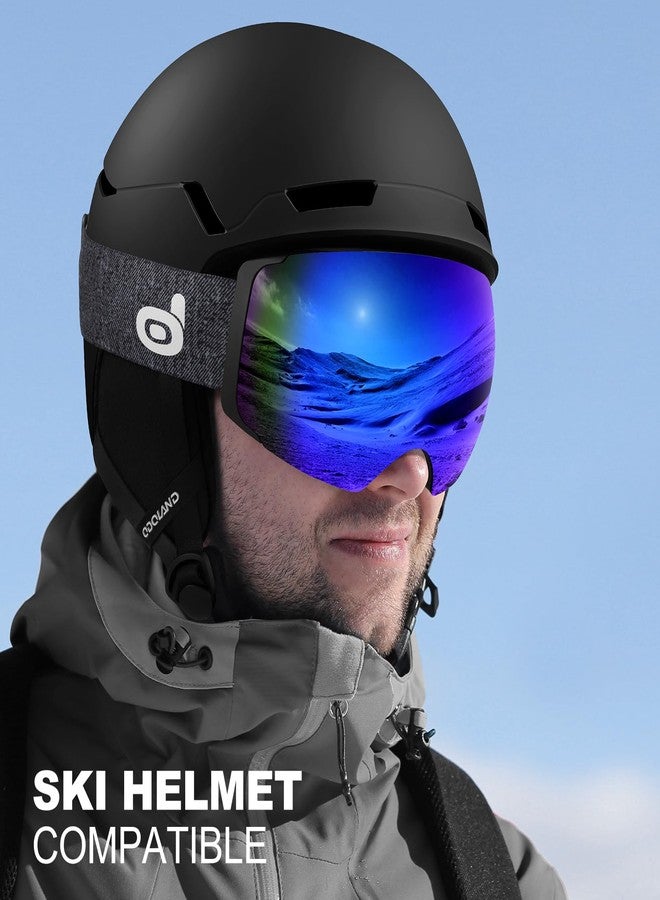 Odoland Magnetic Interchangeable Ski Goggles with 2 Lens, Large Spherical Frameless Snow Snowboard Goggles for Men Women, Black Frame Blue Lens - Image 4