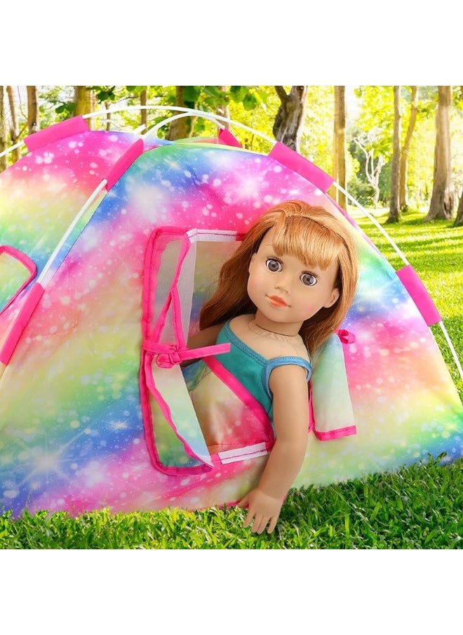 ZITA ELEMENT ZITA ELEMENT 7 Items Fashion Doll Camping Tent Set for 18 Inch Girl Doll Accessories - Including 18 Inch Doll Camping Tent, Sleeping Bag, Clothes Set, Shoes, Camera, Eye Glasses and Toy Dog  - Image 3