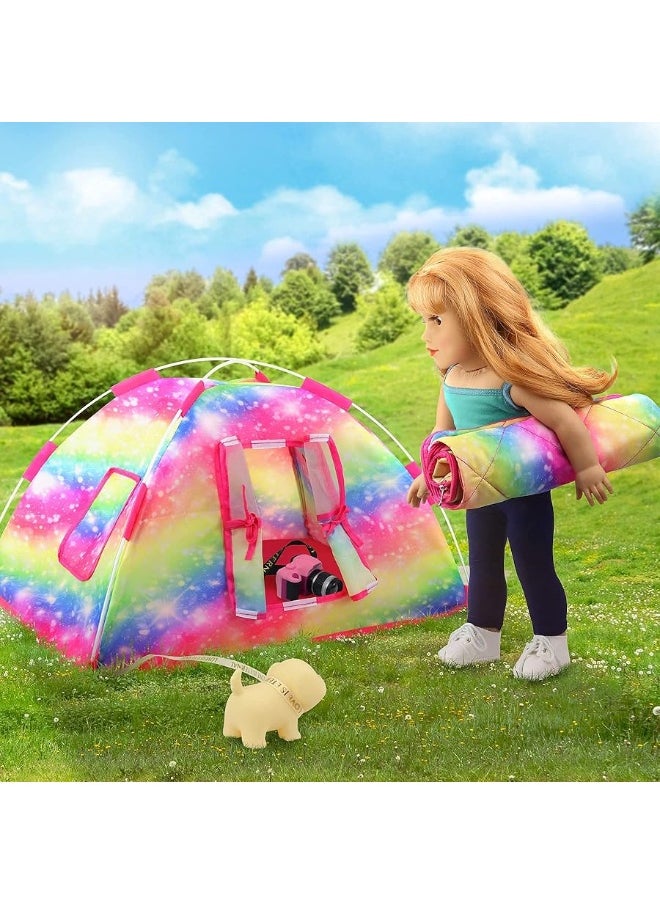ZITA ELEMENT ZITA ELEMENT 7 Items Fashion Doll Camping Tent Set for 18 Inch Girl Doll Accessories - Including 18 Inch Doll Camping Tent, Sleeping Bag, Clothes Set, Shoes, Camera, Eye Glasses and Toy Dog  - Image 5