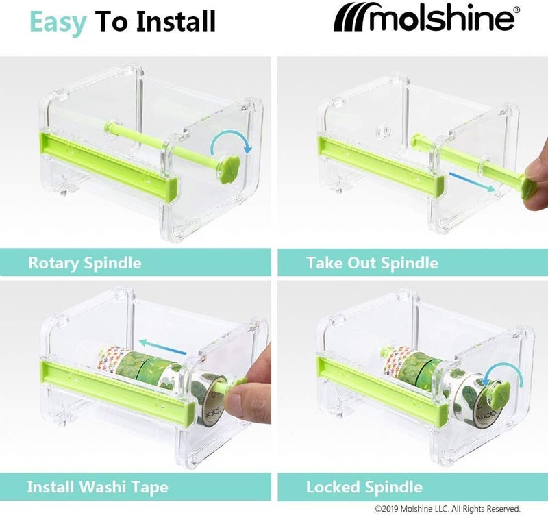 molshine 2 Pack Transparent Desktop Multi Washi Masking Tape Storage Dispenser,Tape Cutter,Tape Roll Holder (Not Include Masking Tape) (Yellow) - Image 4