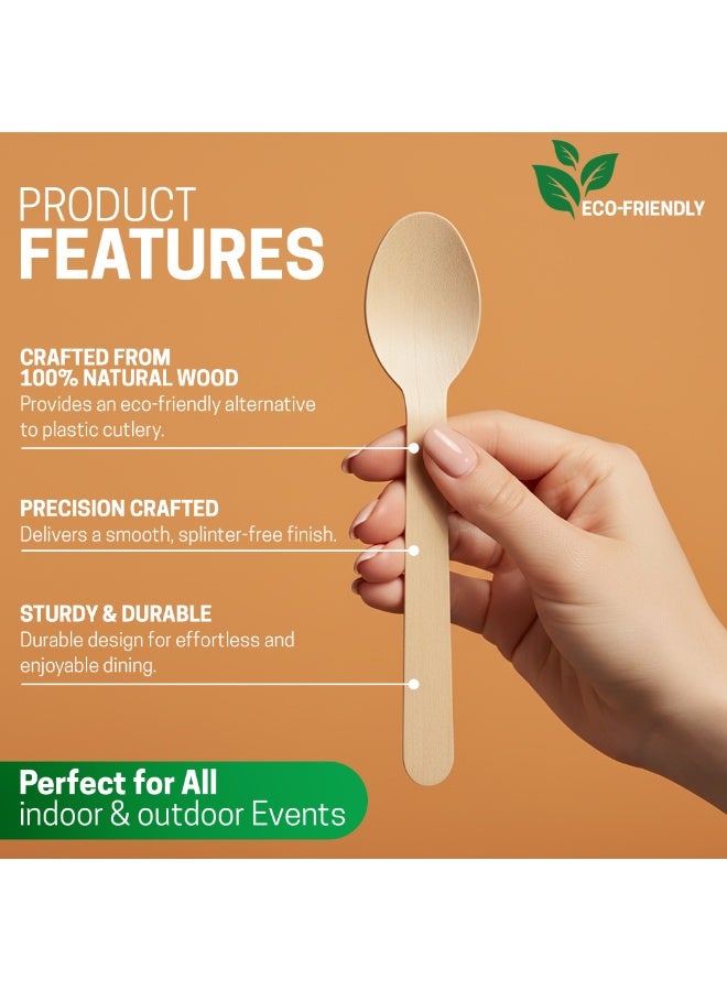 EcoEdge Disposable Compostable Wooden Sturdy Spoon (50 Pack) 160 MM | Bamboo/Birch, Plant Based, Smooth Hand-Finished FSC-Certified, Reusable | For Home, Office, Dining, Weddings | 100% Sustainable - Image 5