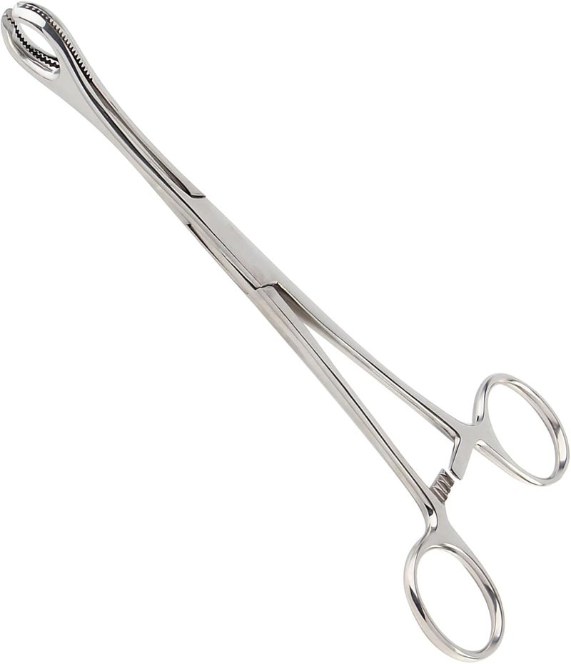 Piercing Pliers, Clinical Steel Body Piercing Tool, 7.1 in / 18 Cm, with Round Opening, Serrated Jaws for Enhanced Stability, Silver Tone, for Professional Use - Image 1