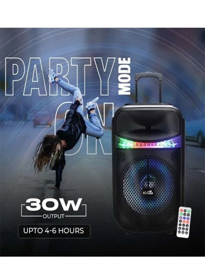 آي كروز سبيكر حفلات كارنفال 30 واط مع TWS وتشغيل لمدة 6 ساعات، بطارية 2200 مللي أمبير، مع ميكروفون – بلوتوث / AUX / USB / بطاقة SD / راديو FM – أسود - Image 2