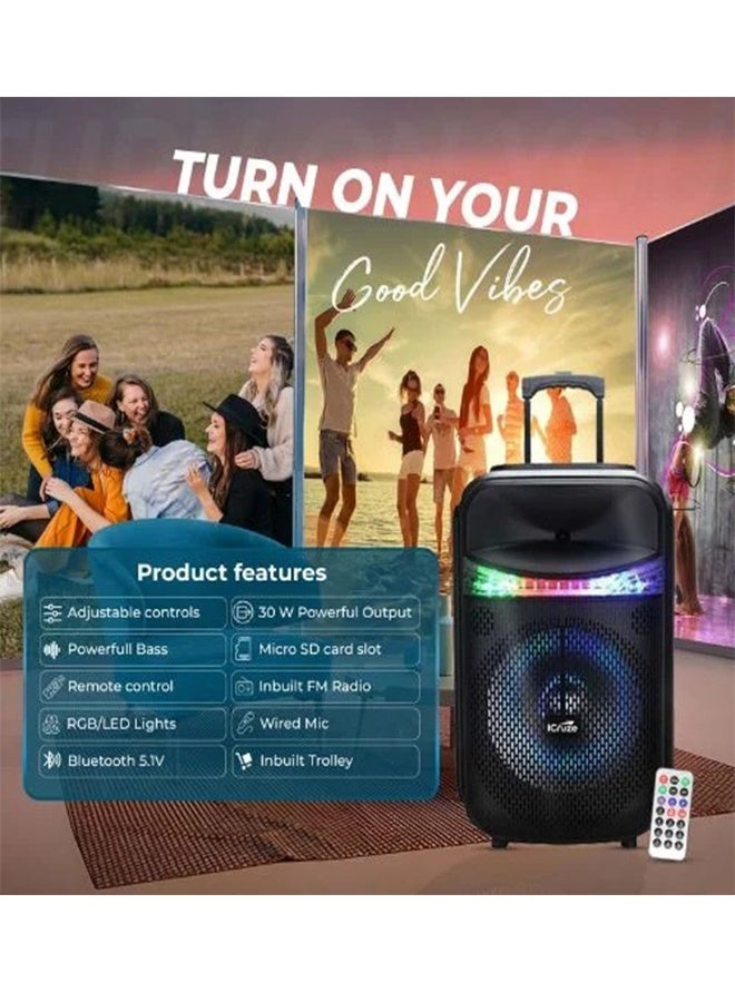 آي كروز سبيكر حفلات كارنفال 30 واط مع TWS وتشغيل لمدة 6 ساعات، بطارية 2200 مللي أمبير، مع ميكروفون – بلوتوث / AUX / USB / بطاقة SD / راديو FM – أسود - Image 3