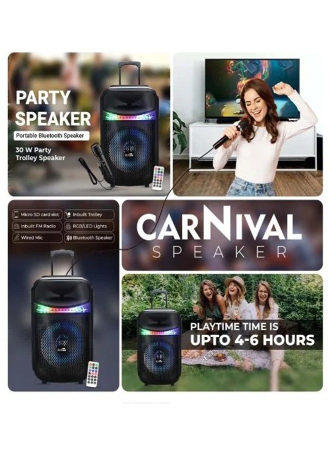 آي كروز سبيكر حفلات كارنفال 30 واط مع TWS وتشغيل لمدة 6 ساعات، بطارية 2200 مللي أمبير، مع ميكروفون – بلوتوث / AUX / USB / بطاقة SD / راديو FM – أسود - Image 5