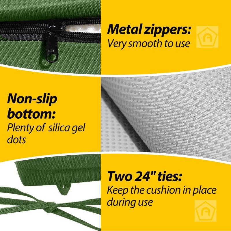 AAAAAcessories Outdoor Seat Cushions for Chairs, Waterproof, Fade-Resistant, 20" x 20" x 3", Patio Furniture Replacement Cushions, Set of 2, Dark Moss Green - Image 3