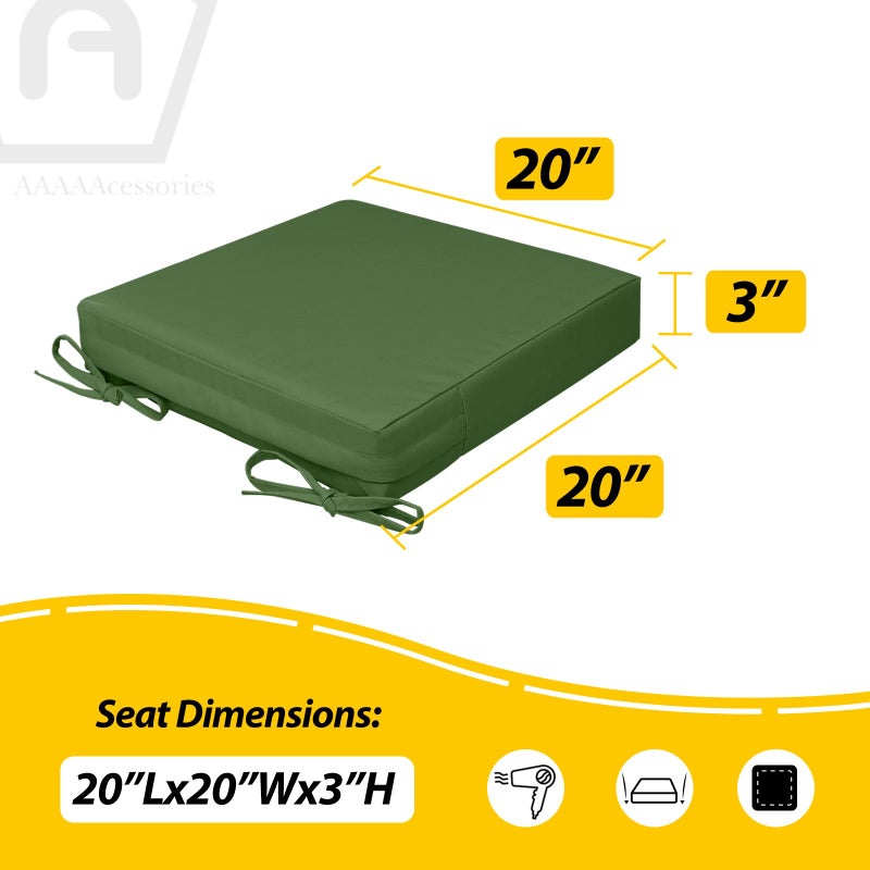 AAAAAcessories Outdoor Seat Cushions for Chairs, Waterproof, Fade-Resistant, 20" x 20" x 3", Patio Furniture Replacement Cushions, Set of 2, Dark Moss Green - Image 5