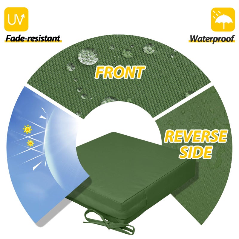 AAAAAcessories Outdoor Seat Cushions for Chairs, Waterproof, Fade-Resistant, 20" x 20" x 3", Patio Furniture Replacement Cushions, Set of 2, Dark Moss Green - Image 2