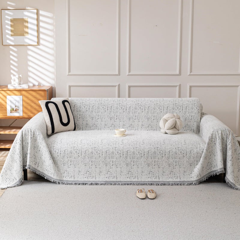 KaviKon Boho Chenille Couch Cover for Dogs, Non Slip Sofa Cover, Couch Slipcover Covers for 3 Cushion, Furniture Protector with Tassels for Pets Washable, 71"x118", Speckled Grey - Image 1
