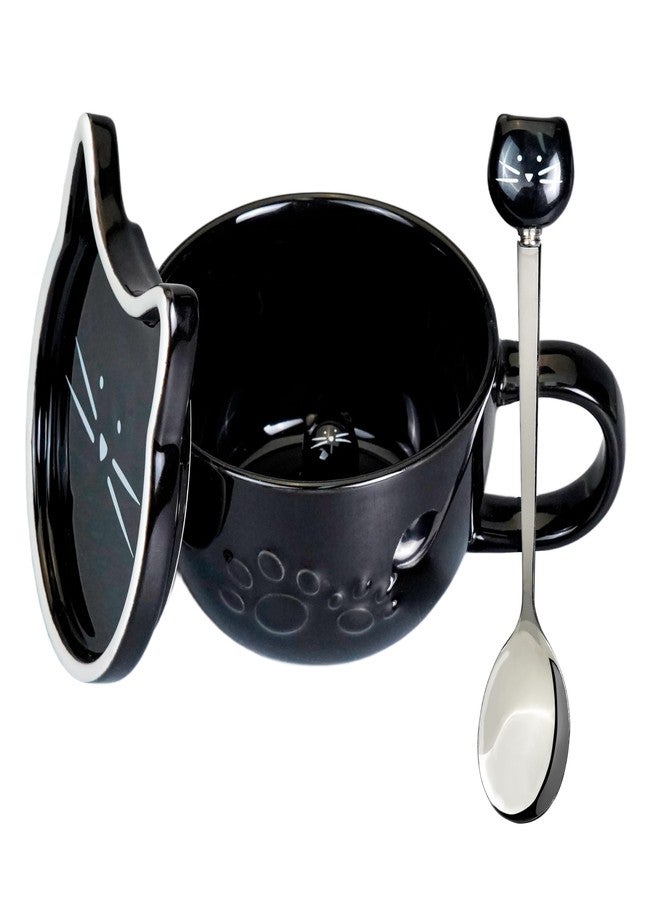 Koolkatkoo Black Cat Mug Coffee Cups Ceramic - Tea Cup with Lid and Spoon, Animals Hidden inside Mug, Cat Gifts for Cat Lovers, Holiday Christmas Gifts, 10oz - Image 1