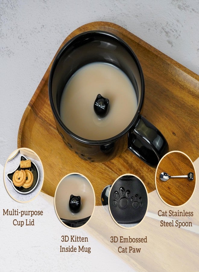 Koolkatkoo Black Cat Mug Coffee Cups Ceramic - Tea Cup with Lid and Spoon, Animals Hidden inside Mug, Cat Gifts for Cat Lovers, Holiday Christmas Gifts, 10oz - Image 2