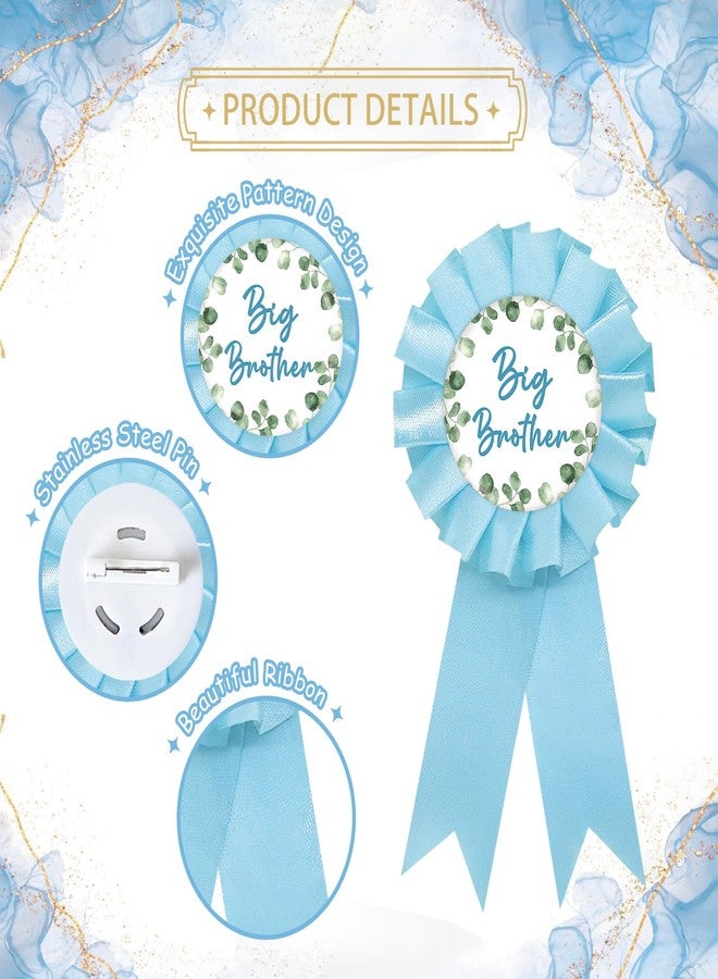 SUPERLUBY Eucalyptus Big Brother Tinplate Badge Pin, Greenery Brother to Be Pin, Birthday Boy Brooch Pin, Blue Rosette Happy Birthday Boy Award Ribbon, Neutral Baby Shower Party Favors - Image 2