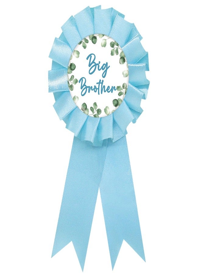 SUPERLUBY Eucalyptus Big Brother Tinplate Badge Pin, Greenery Brother to Be Pin, Birthday Boy Brooch Pin, Blue Rosette Happy Birthday Boy Award Ribbon, Neutral Baby Shower Party Favors - Image 1