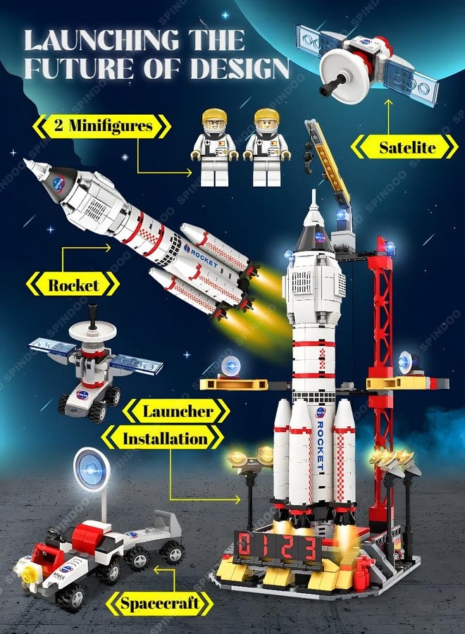 Spindoo 564 PCS Space Rocket Launch Control Center Building Kit with Mars Rover, Satellite & Astronaut – STEM Educational Construction Toy for Kids Ages 6-12 | Rocket Ship Building Block - Image 3